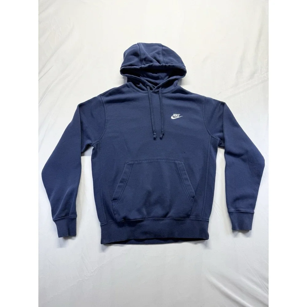 Nike Hoodie Sweatshirt Small Blue Pullover Fleece Logo Embroidered Swoosh *STAIN